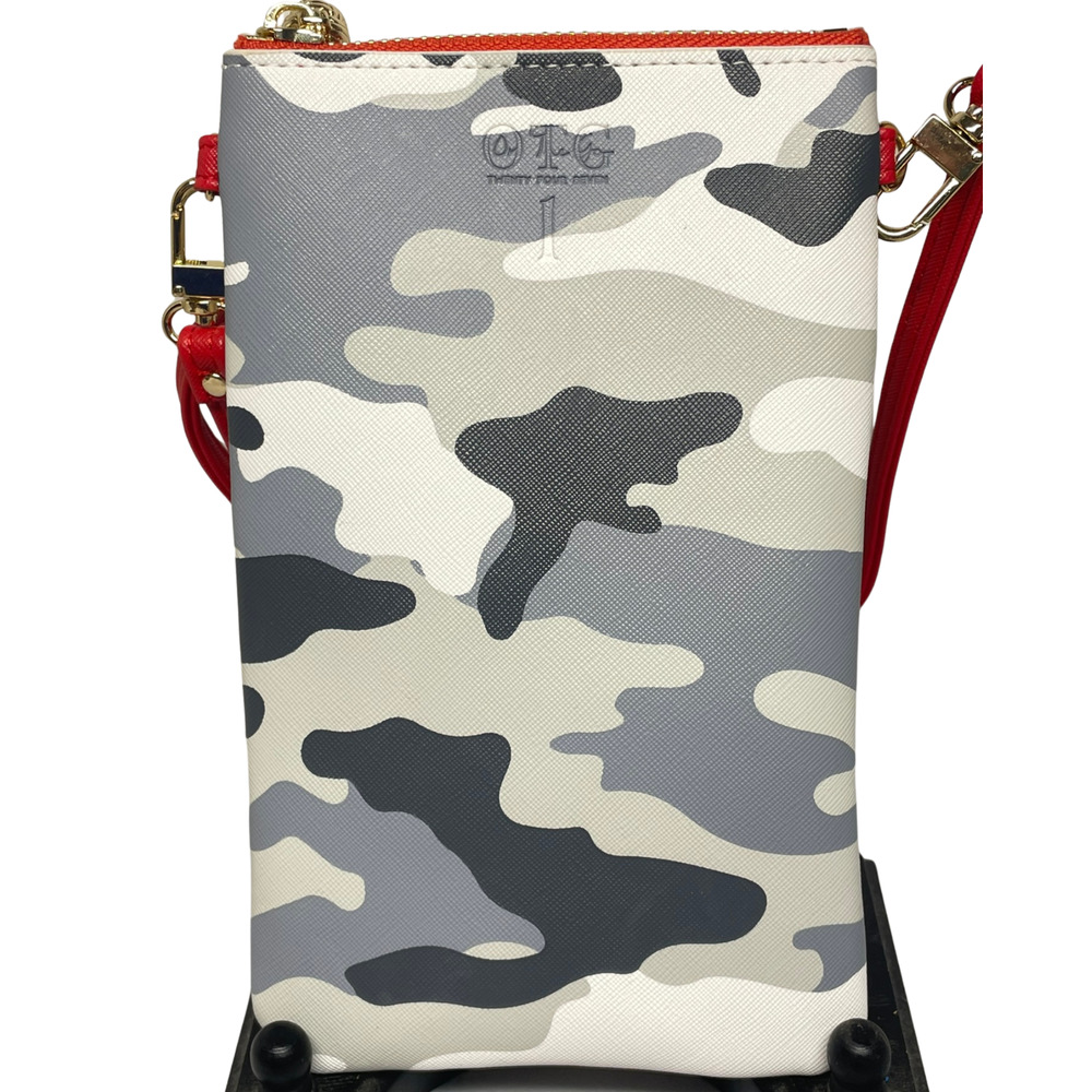 OTG 247 Size 1 Crossbody Wristlet Phone Pouch Utility Gray Camo Red Strap New